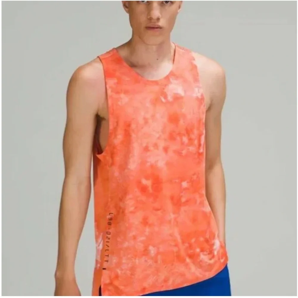 J2 Lululemon‎ Men's Large Orange Always Agile Tank Spray Dye